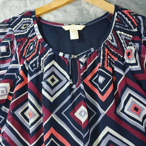 Banana Republic Womens Geometric Dress Size 6 Purple Navy Fairy Grunge Moody 90s - Picture 3 of 9